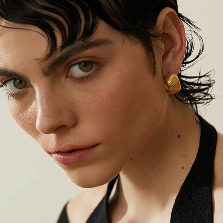 Ribbed Gold Stud Earrings - Val Royce Jewellery