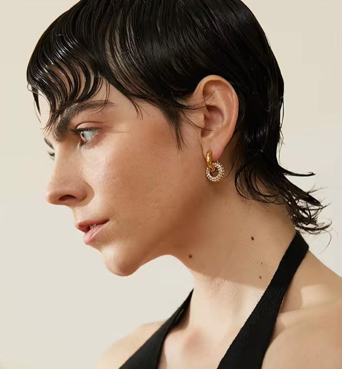 Double Circle CZ Huggie Hoop Earrings - Val Royce Jewellery