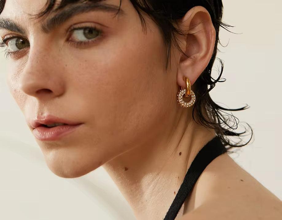 Double Circle CZ Huggie Hoop Earrings - Val Royce Jewellery