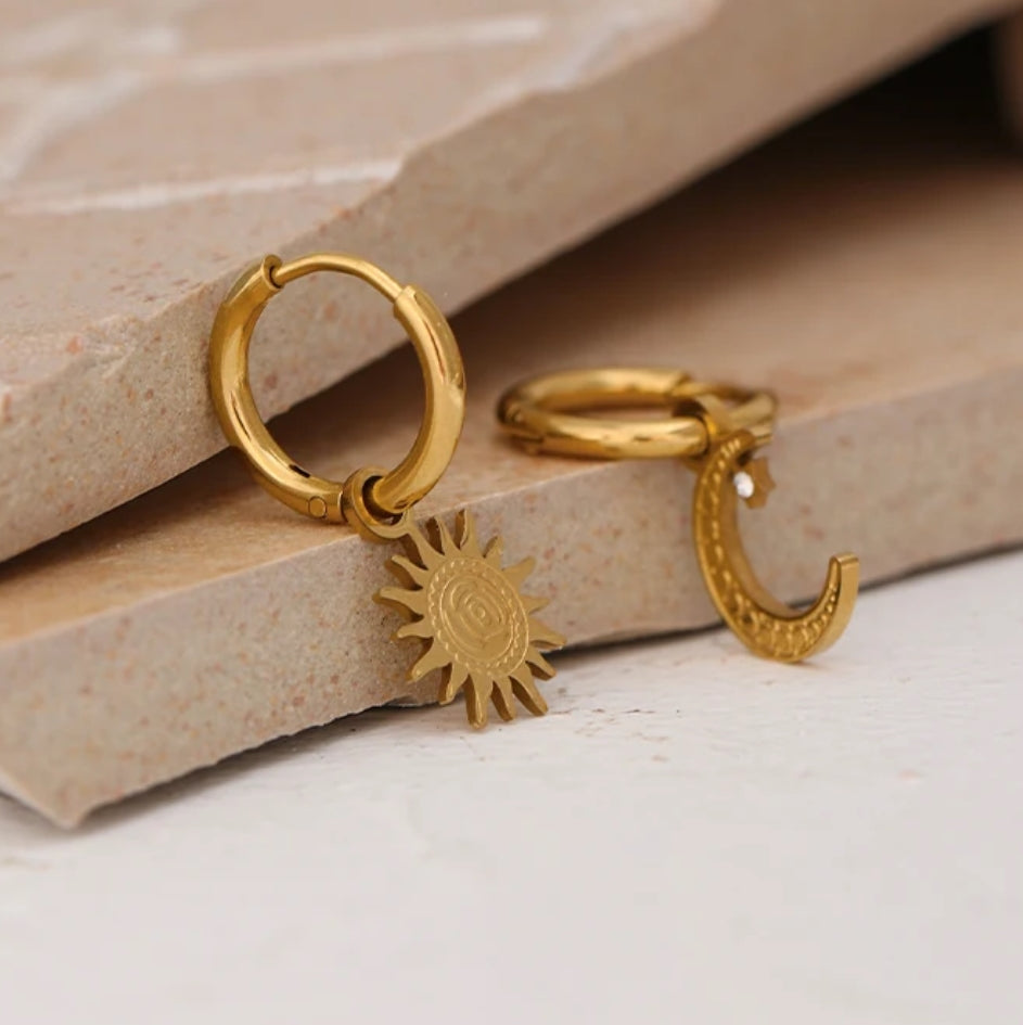Sun and Moon Drop Earrings
