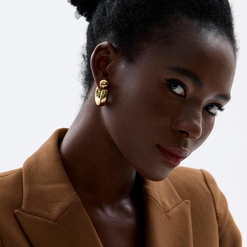 Chunky C Hoop Ball Back Earrings - Val Royce Jewellery