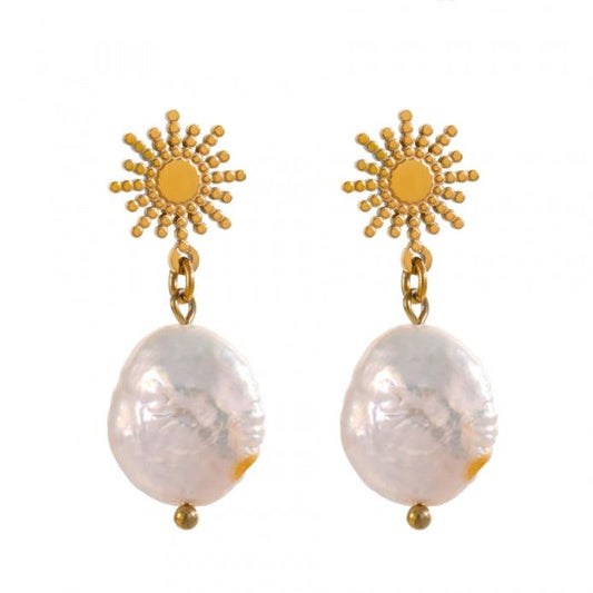 Pearl Sun Drop Stud Earrings - Val Royce Jewellery
