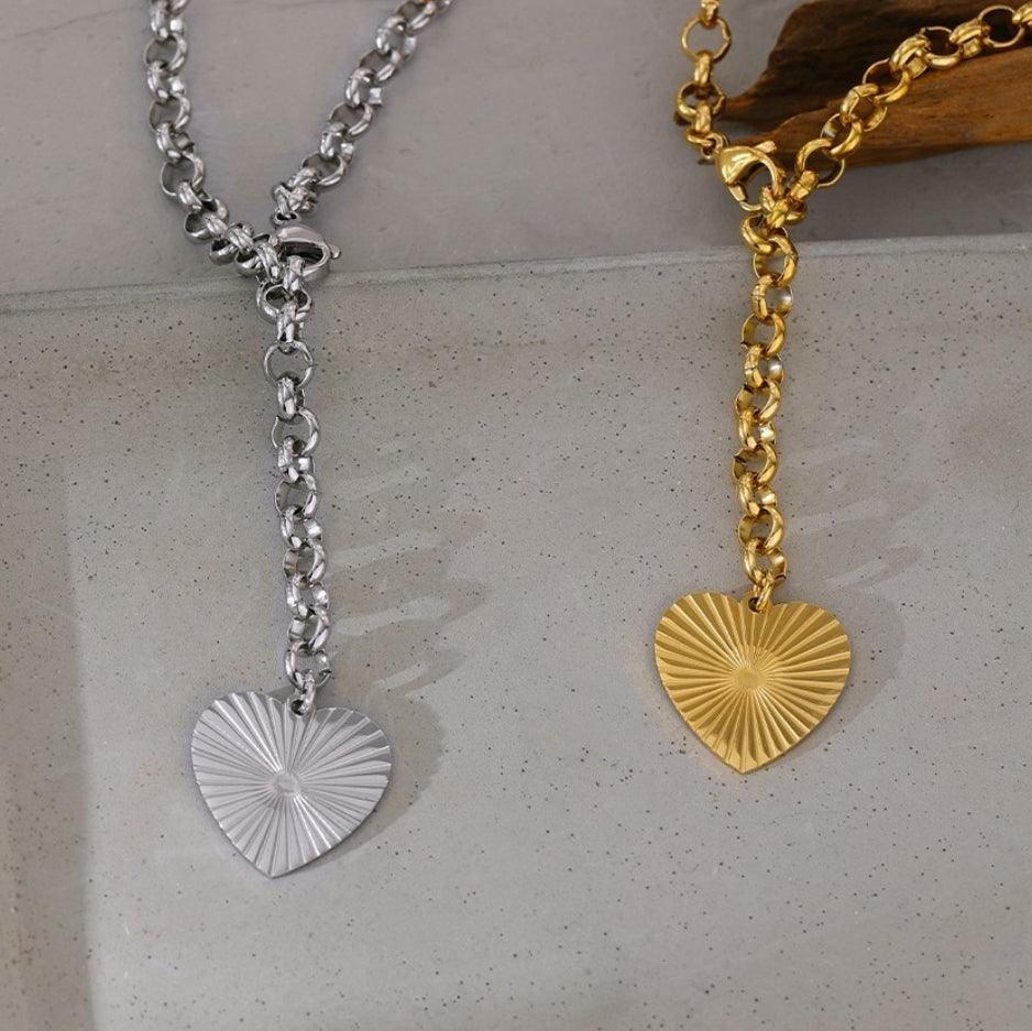 Ridged Heart Front Clasp Necklace - Val Royce Jewellery