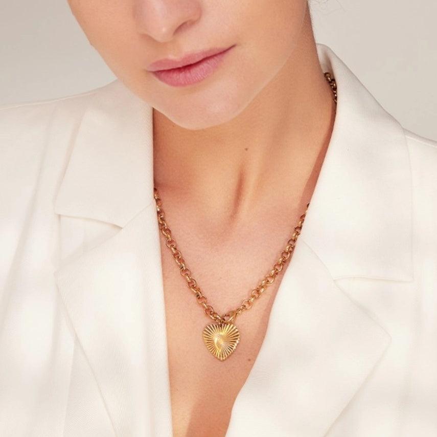 Ridged Heart Front Clasp Necklace - Val Royce Jewellery