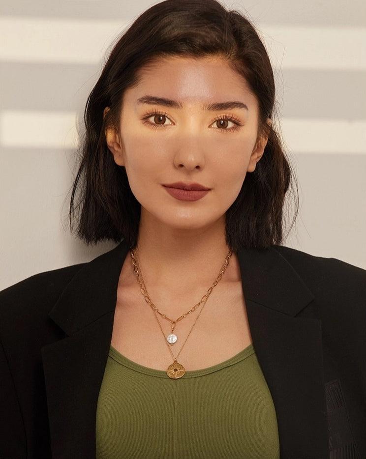 Coin Pearl & Flower Pendant Stack Necklace - Val Royce Jewellery