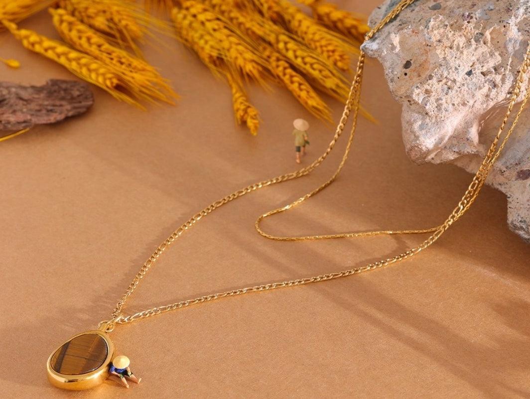 Tiger Stone Pendant Chain Necklace - Val Royce Jewellery