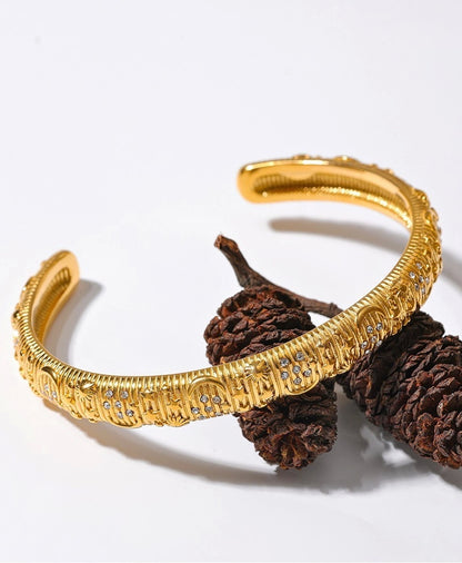 Textured Studded Flower Bangle Bracelet