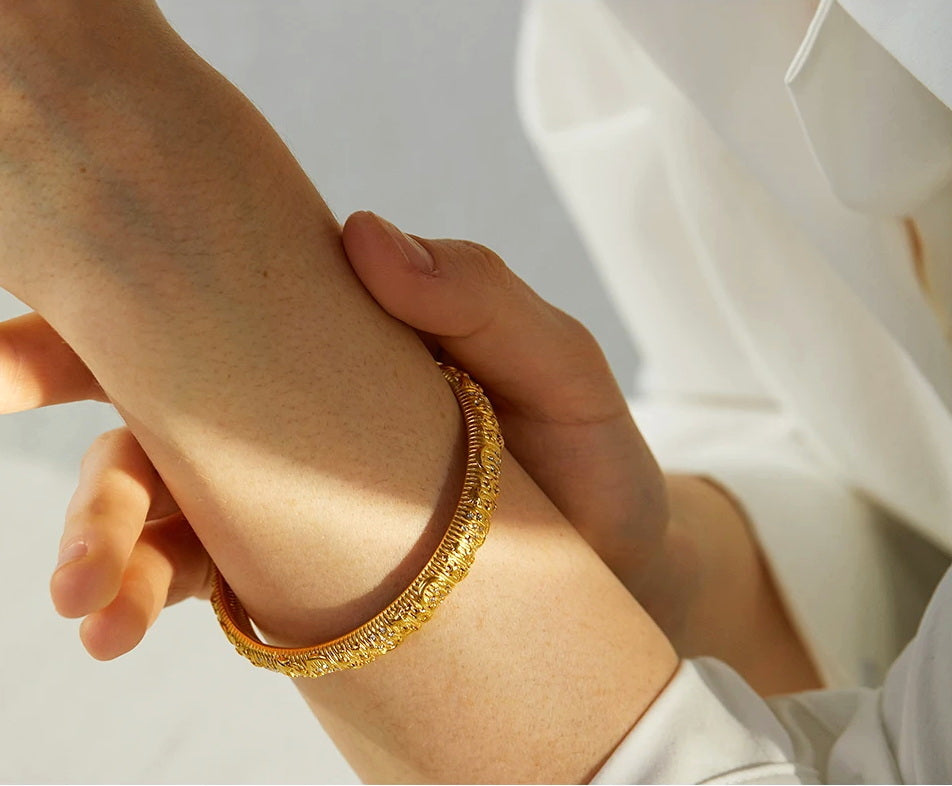 Textured Studded Flower Bangle Bracelet