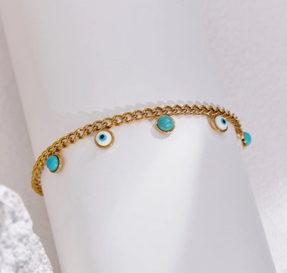 Turqouise Eye Charm Chain Bracelet