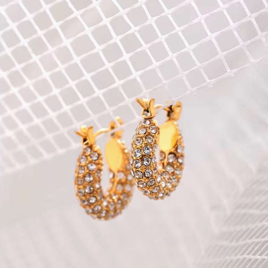 CZ Studded Huggie Earrings