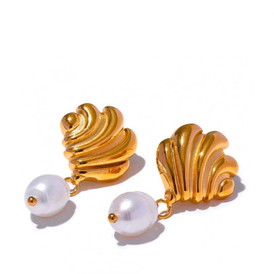 Pearl Drop Shell Stud Earrings