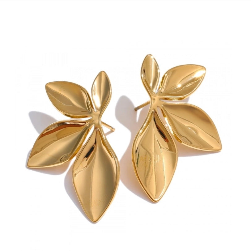 Polished Leaf Branch Stud Earrings