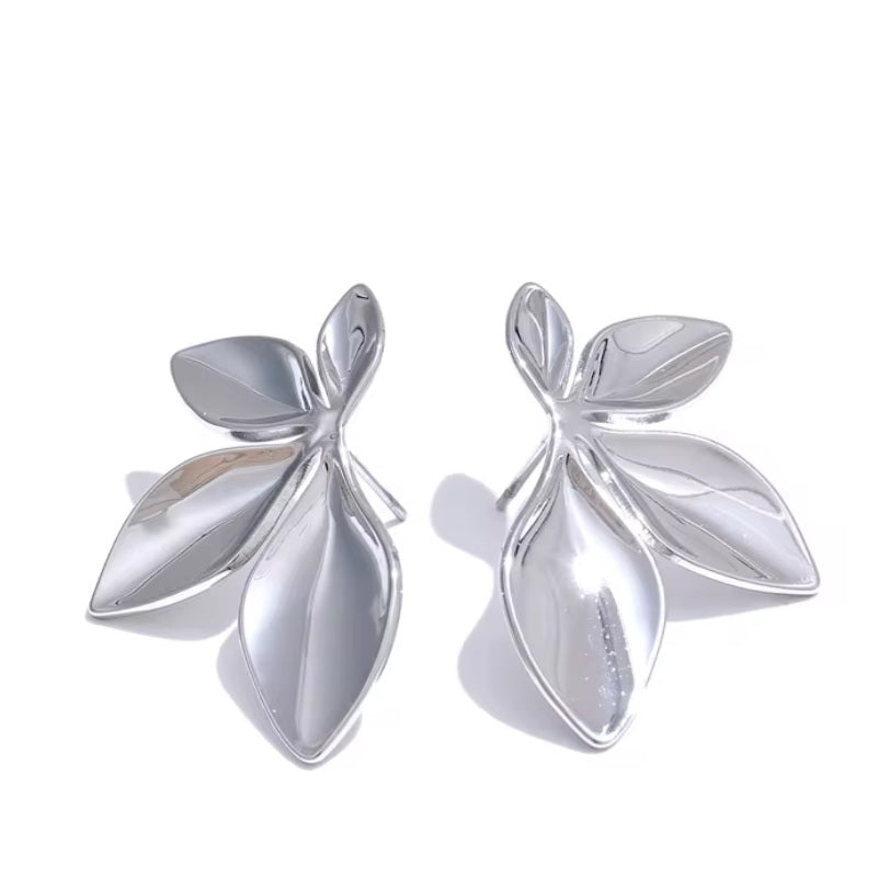 Polished Leaf Branch Stud Earrings