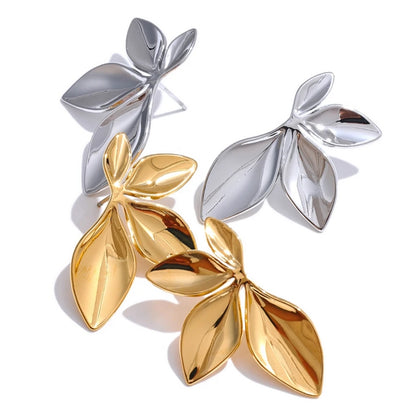 Polished Leaf Branch Stud Earrings