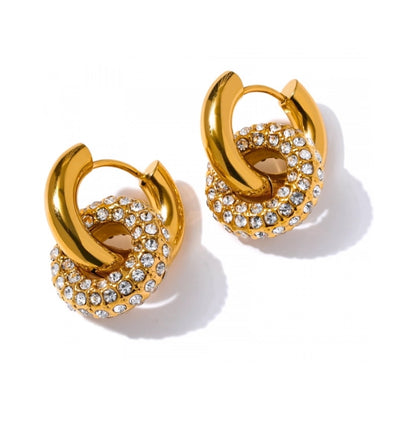 Double Circle CZ Huggie Hoop Earrings