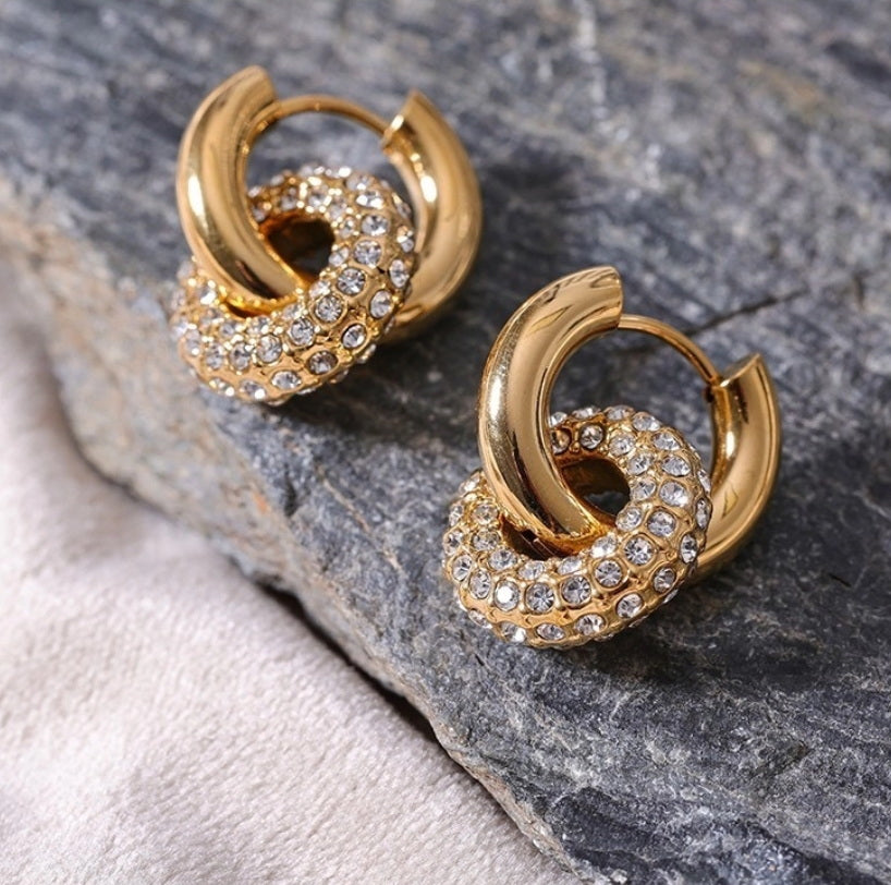 Double Circle CZ Huggie Hoop Earrings