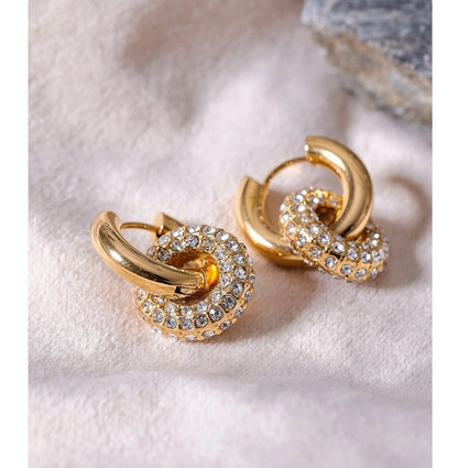 Double Circle CZ Huggie Hoop Earrings