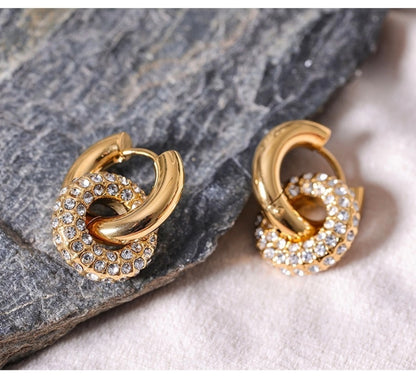 Double Circle CZ Huggie Hoop Earrings