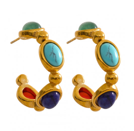 Multicolor Stone Hoop Earrings