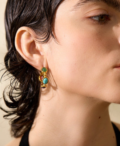 Multicolor Stone Hoop Earrings