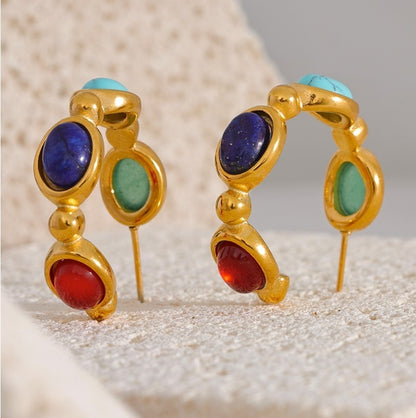 Multicolor Stone Hoop Earrings