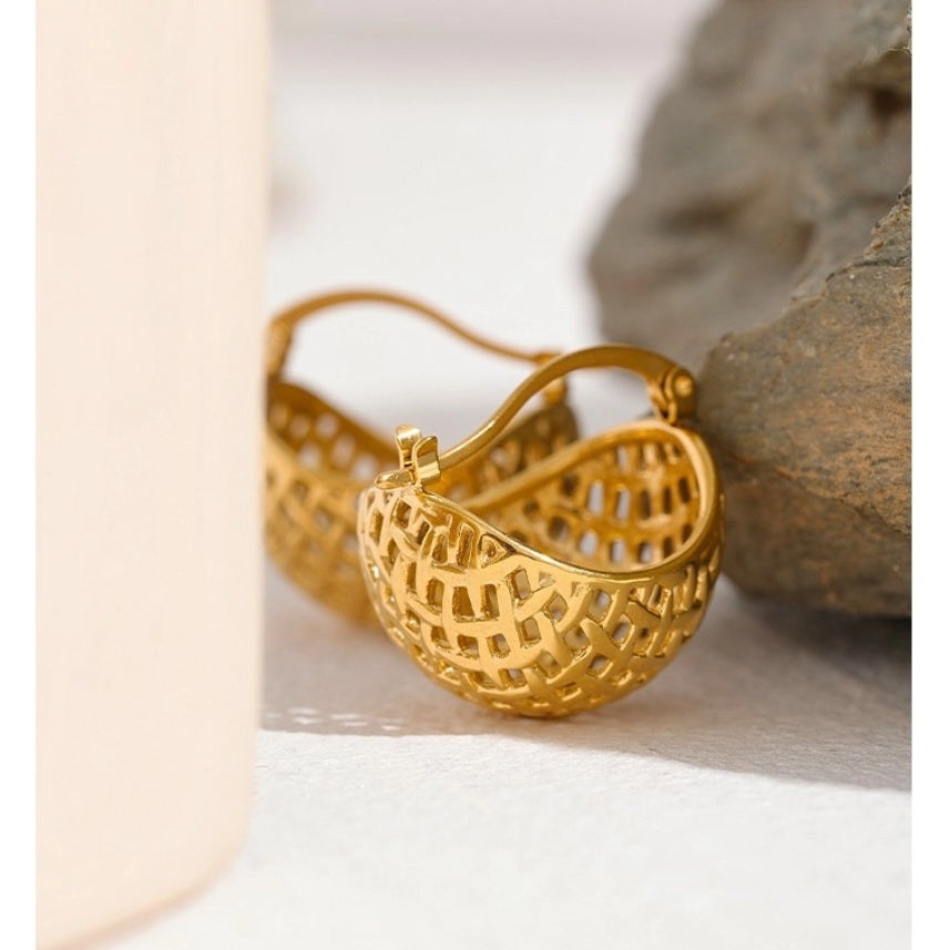 Woven Basket Huggie Earrings