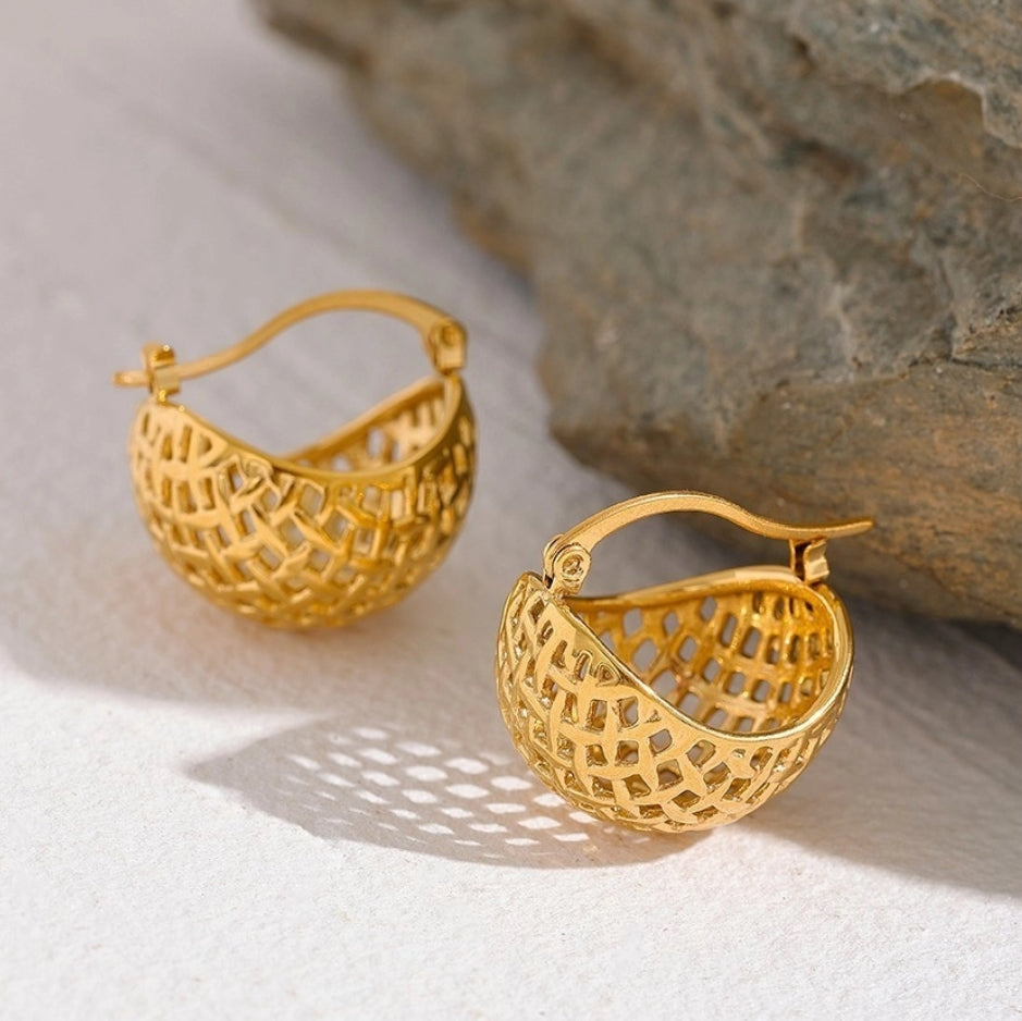 Woven Basket Huggie Earrings