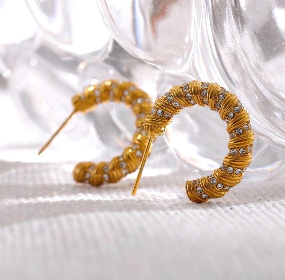 Textured Paved CZ Hoop Earrings