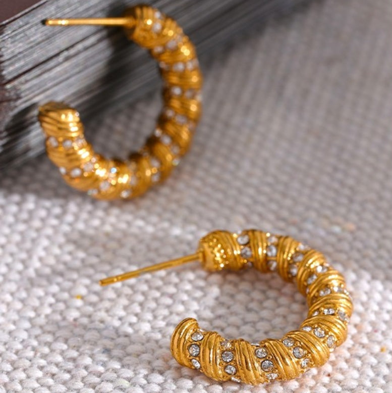 Textured Paved CZ Hoop Earrings