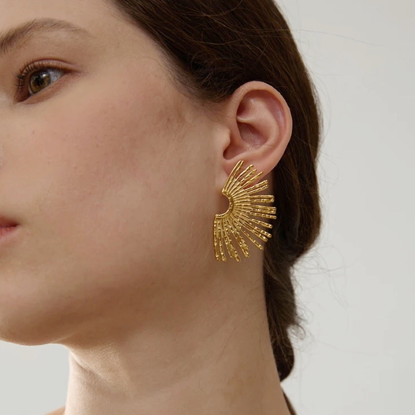 Statement Fringe Fan Stud Earrings