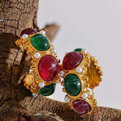 Vintage Gem Hoop Earrings