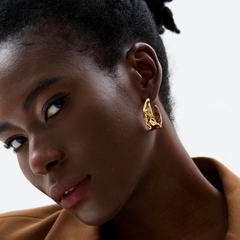 Tapered Textured Molten Hoops Earrings