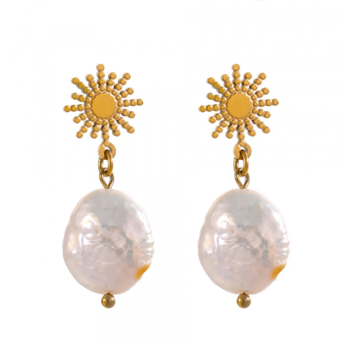 Pearl Sun Drop Stud Earrings