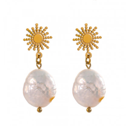 Pearl Sun Drop Stud Earrings