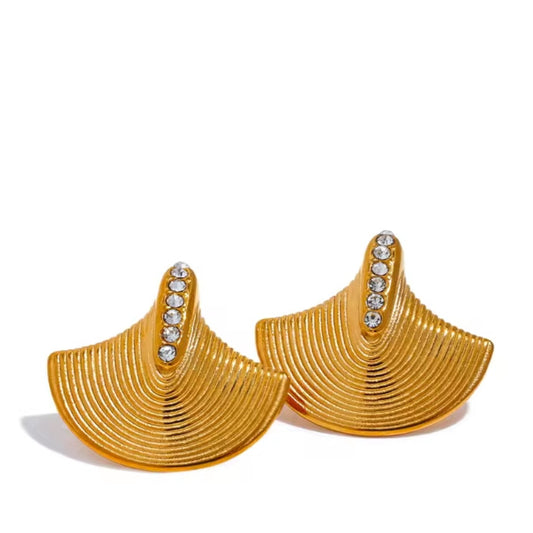 Textured Curved Fan Paved Earrings