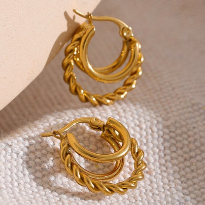 Triple Twist Smooth Hoop Earrings