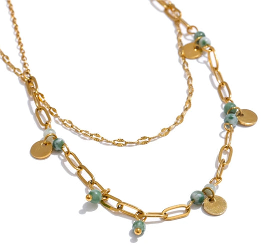 Green Bead Layer Necklace