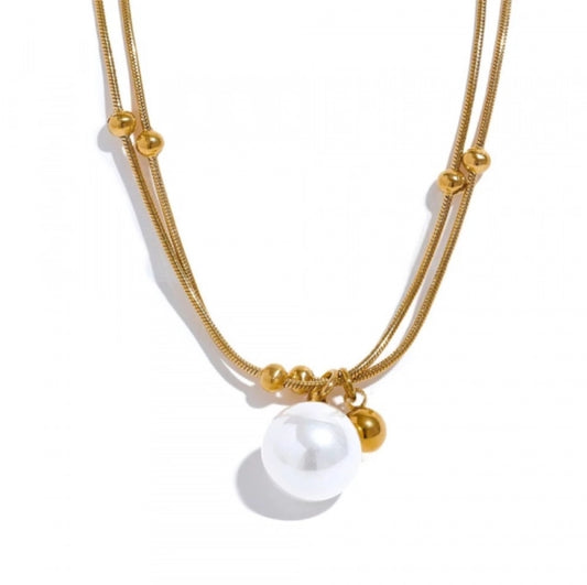 Pearl Drop Double Chain Necklace