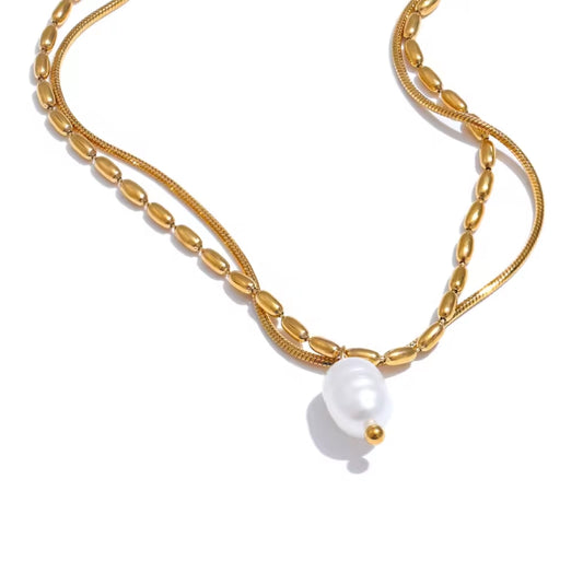 Pearl Layered Chain Necklace
