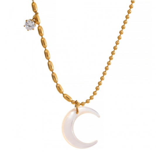 Moon Shell CZ Ball Chain Necklace