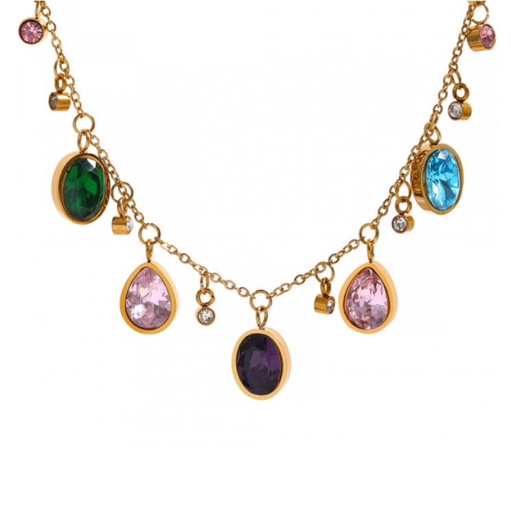 Multicolor Oval Gem Chain Necklace