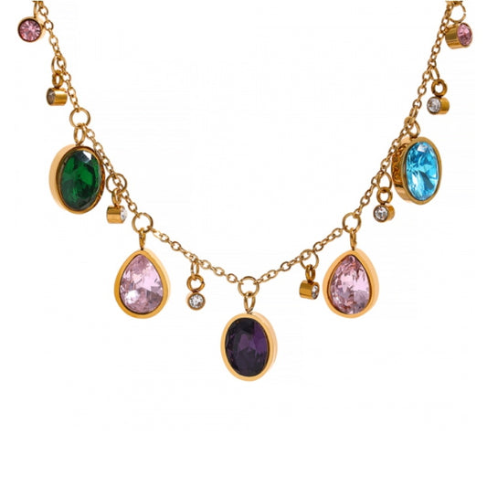 Multicolor Oval Gem Chain Necklace