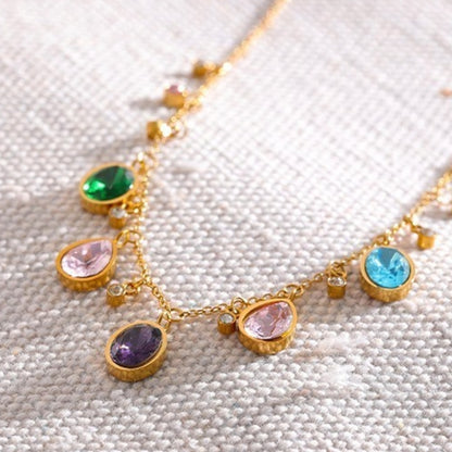 Multicolor Oval Gem Chain Necklace