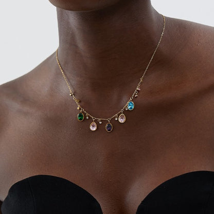 Multicolor Oval Gem Chain Necklace