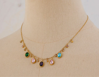 Multicolor Oval Gem Chain Necklace