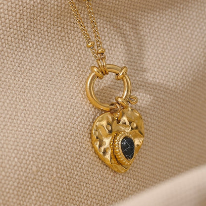 Textured Heart Stone Centered Necklace