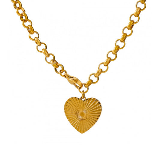 Ridged Heart Front Clasp Necklace