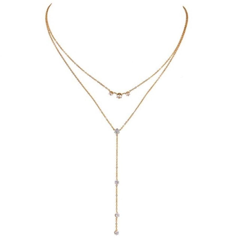 Lariat CZ Double Chain Necklace