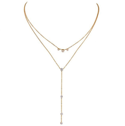 Lariat CZ Double Chain Necklace