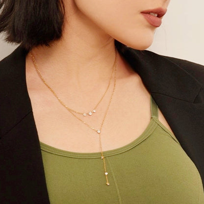 Lariat CZ Double Chain Necklace